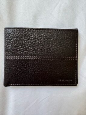 Cole Haan Dark Brown Pebble Leather Bifold Wallet